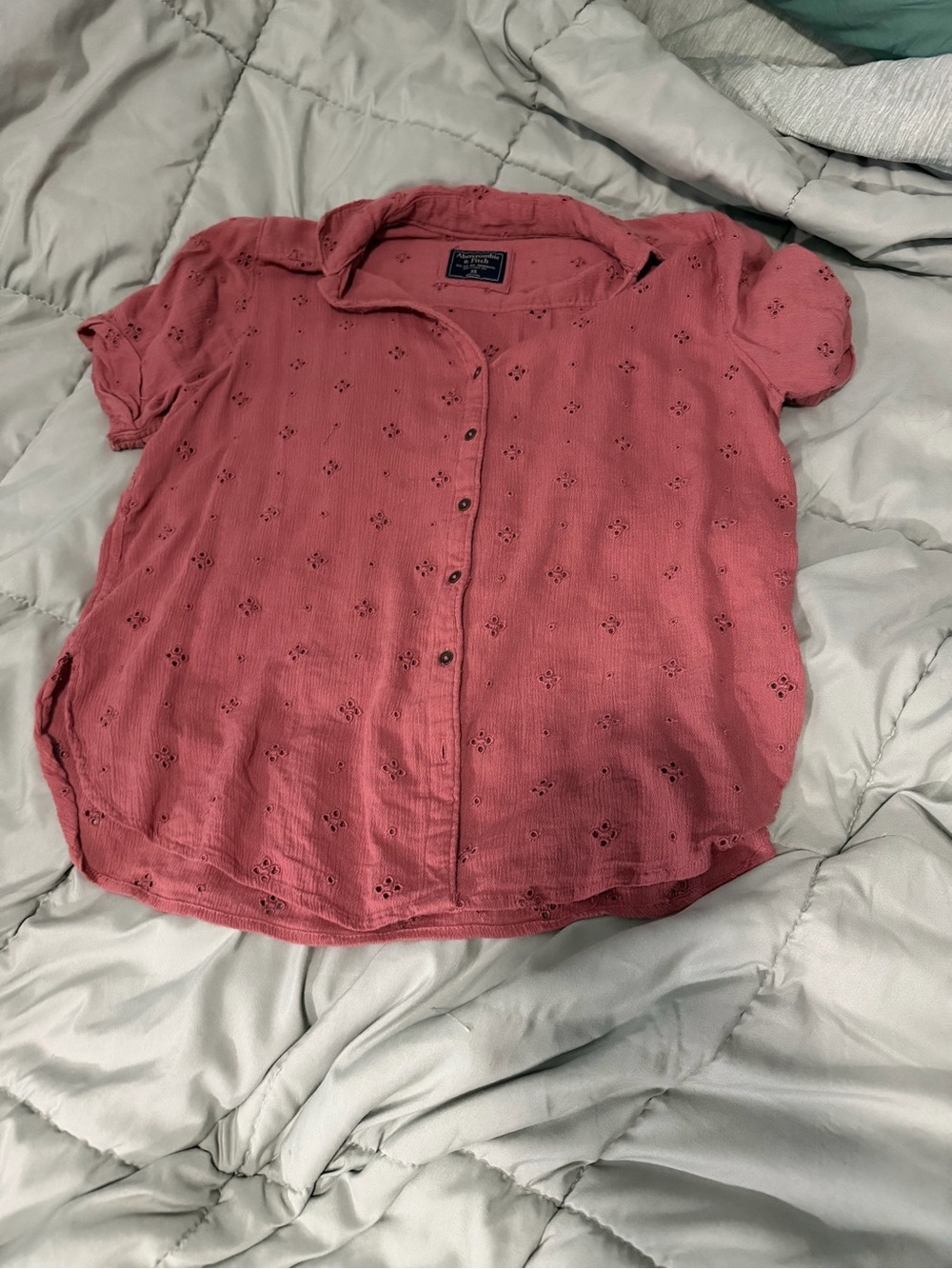 Abercrombie & Fitch Rose Button-Front Eyelet Blouse